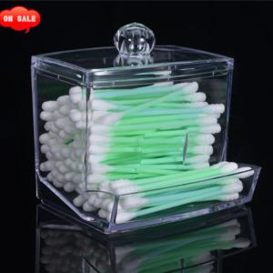 Acrylic Apothecary Vanity Countertop Organizer Box, Qtip Cotton Swab Dispenser Holder