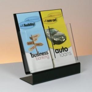 Clear and Black Slant back 2 pocket Acrylic Brochure holder