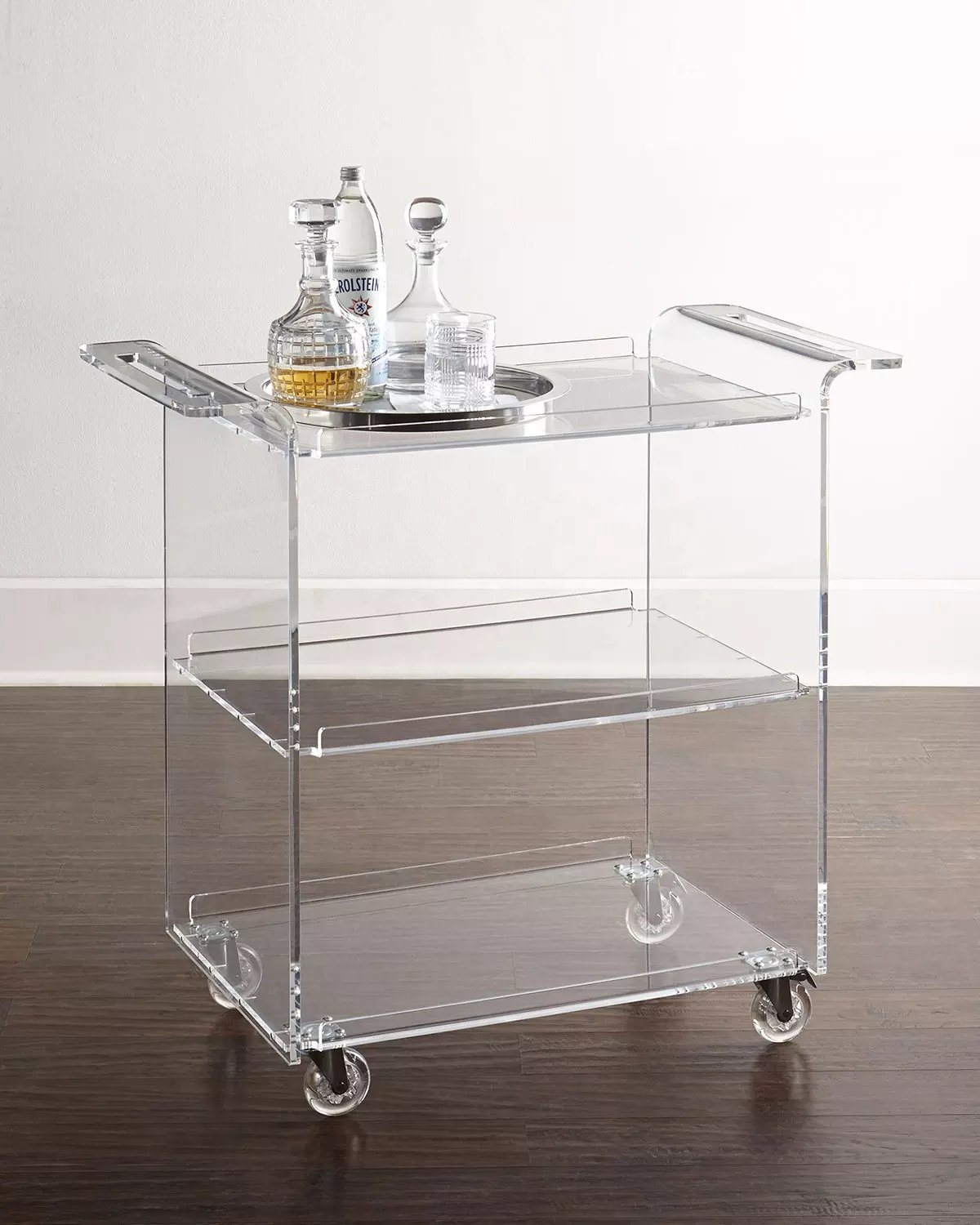 Factory Custom Clear 3-Tier Lucite Rolling Drinks Trolley Mobile Coffee Cart