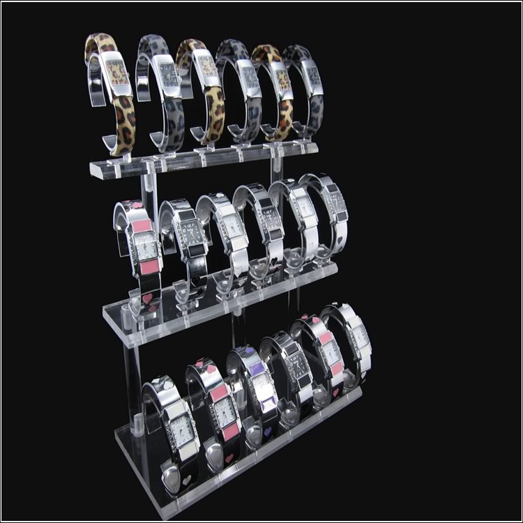 Black or Clear Acrylic Display Stand for Jewelry Bangle, Watches. Capacity 18, 3 Tier