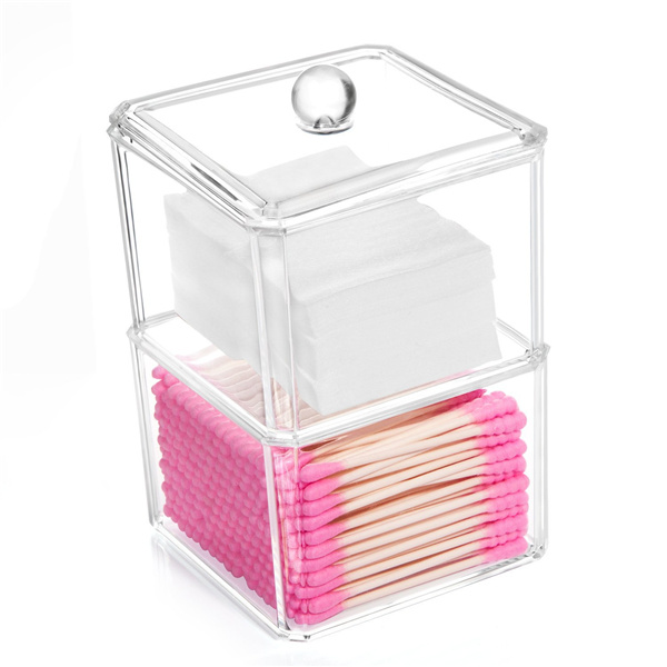 2/3/4 Tier Stackable Clear Jewelry Box, Acrylic Qtips Pads Cotton Ball Makeup Organizer