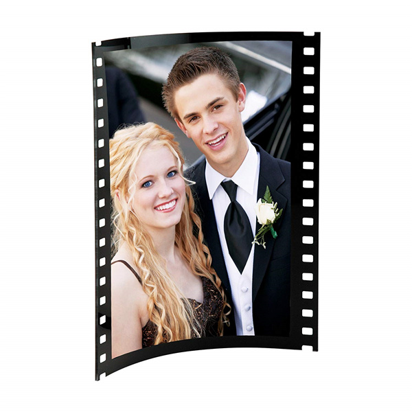 Black Acrylic Photo Frame with Film Strip Design on Sides, Holds 6" X 4" Photos