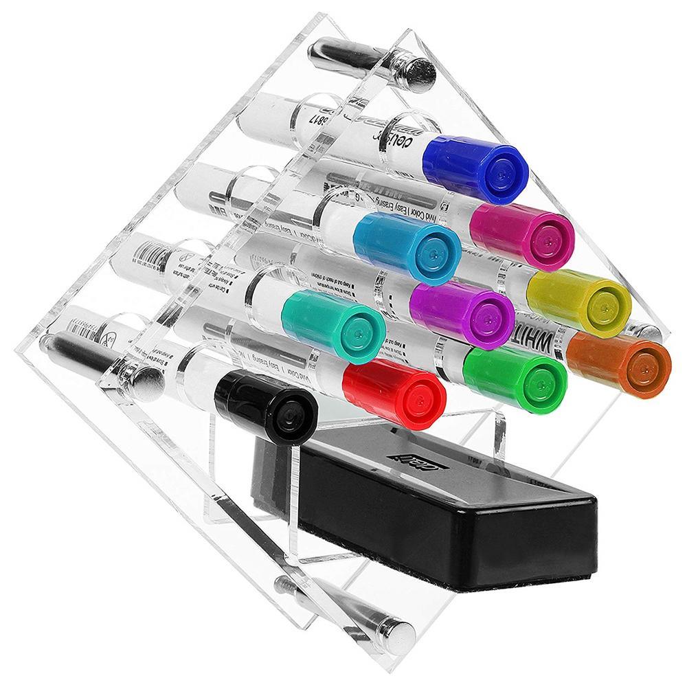 11 Slot Clear Acrylic Diamond Shape Wall Mounted Dry Erase Marker Organizer Acrylic Eraser Holder Rack