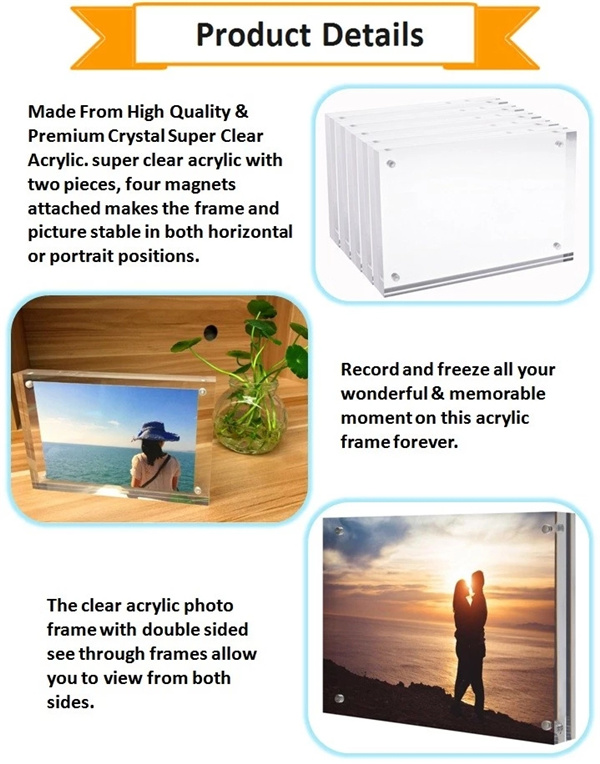 Acrylic Photo Frames, Desktop Frameless Postcard Display, 4 X 6 " Double Sided Magnetic Picture Frame