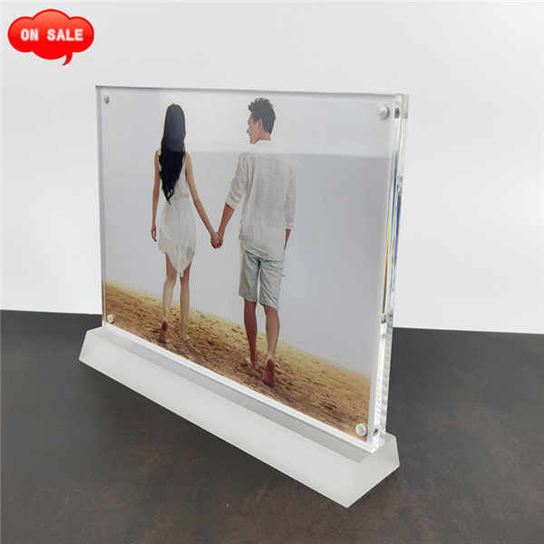 Magnetic Portrait T Shaped Menu Sign Holder Acrylic Desktop Photo Frame