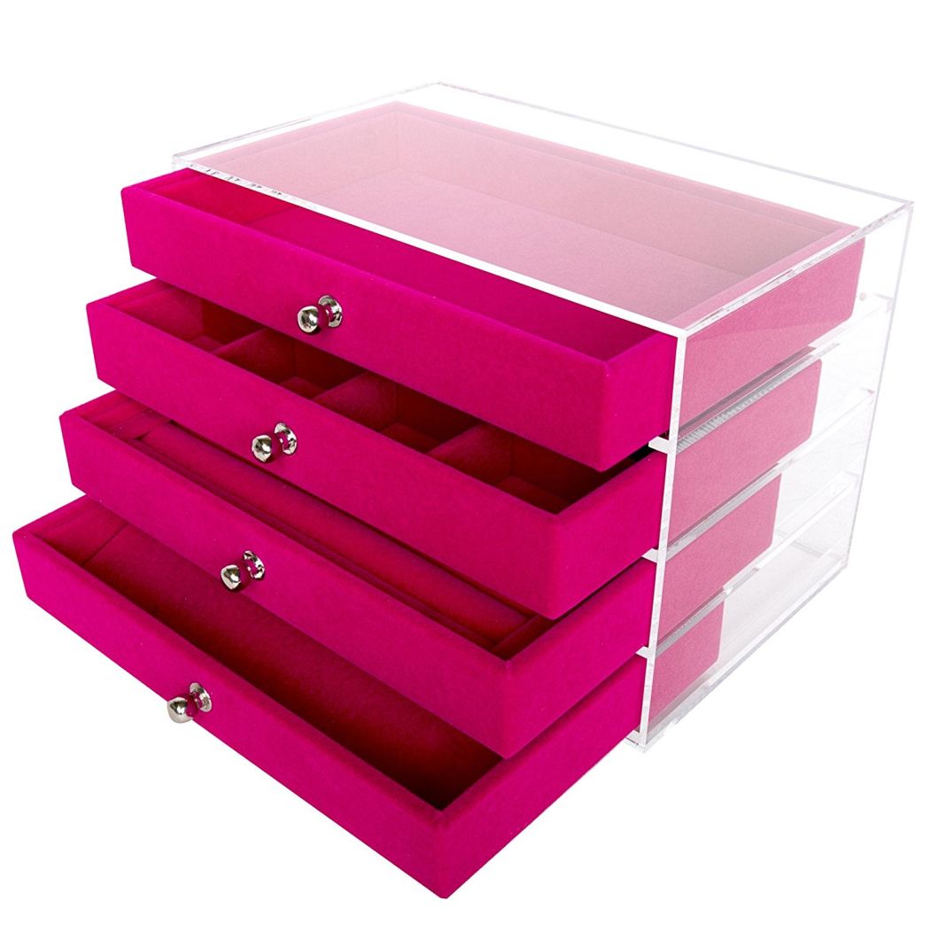 Custom Acrylic Drawer Box with Velvet Jewelry Display Tray