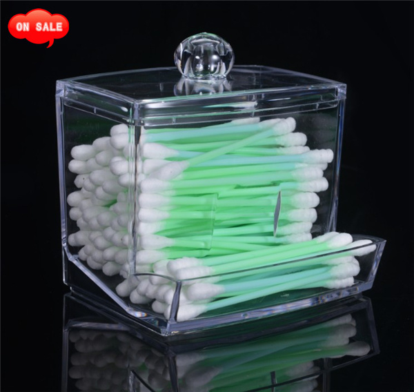 Acrylic Apothecary Vanity Countertop Organizer Box, Qtip Cotton Swab Dispenser Holder