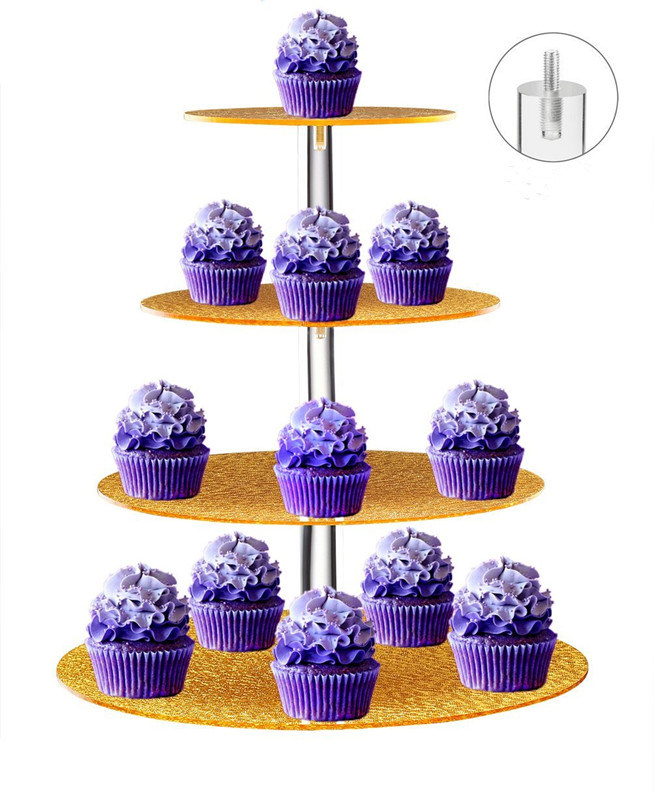 4 Tier Unique Golden Acrylic Cake Display Stand for Wedding Party