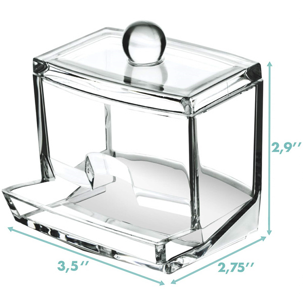 Acrylic Apothecary Vanity Countertop Organizer Box, Qtip Cotton Swab Dispenser Holder