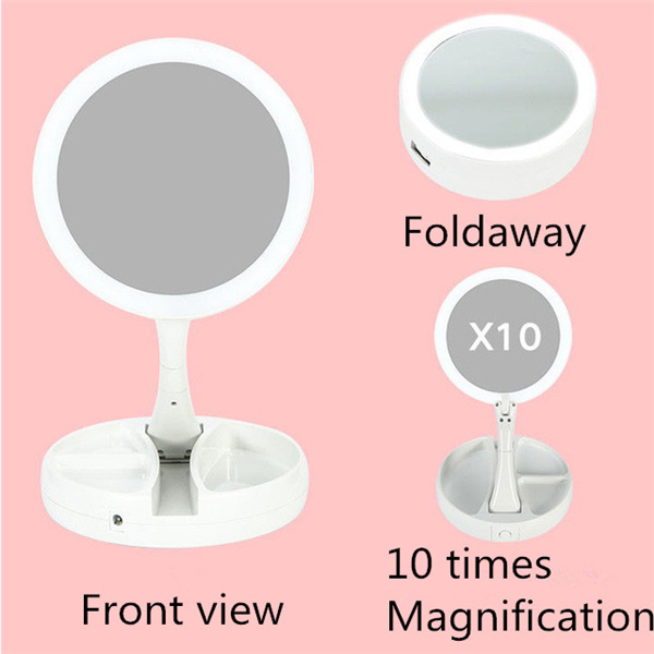 Foldaway Mirror LED Lighted, Double Sided Vanity Makeup Mirror 10X Magnification