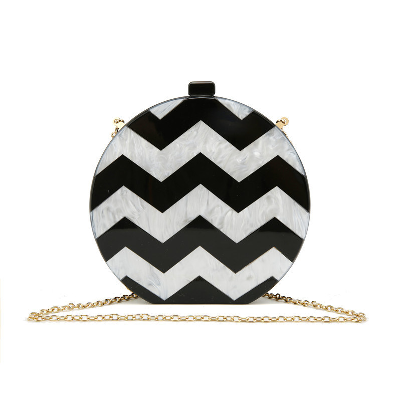 Acrylic Round White and Balck Stitching Clutch