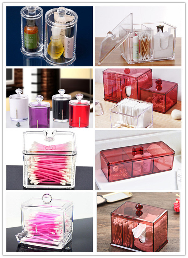 Round Acrylic Cosmetics Organizer Qtip Makeup Cutton Container