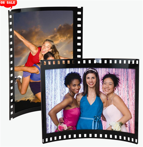 Black Acrylic Photo Frame with Film Strip Design on Sides, Holds 6" X 4" Photos