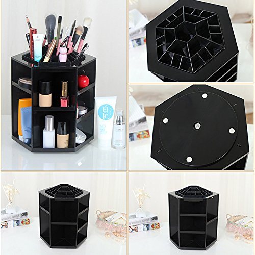 360 Rotating /Revolving Cosmetic Storage Tabletop Big Capacity Stylish Black Makeup/Cosmetic Organizer