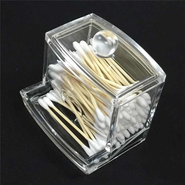 Acrylic Apothecary Vanity Countertop Organizer Box, Qtip Cotton Swab Dispenser Holder