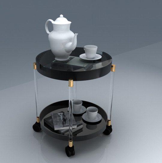 Black Round Shape Coffee Tea Table Furniture with Wheels