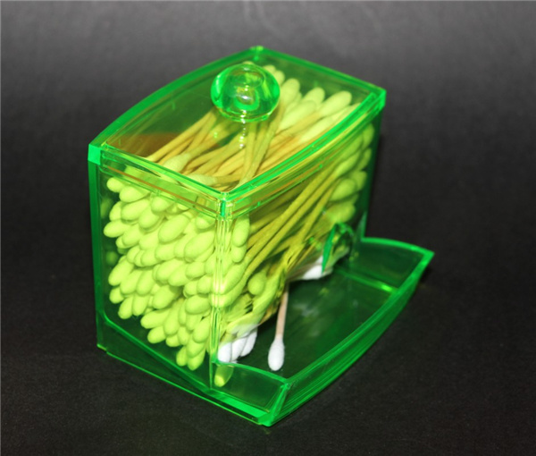 Acrylic Apothecary Vanity Countertop Organizer Box, Qtip Cotton Swab Dispenser Holder