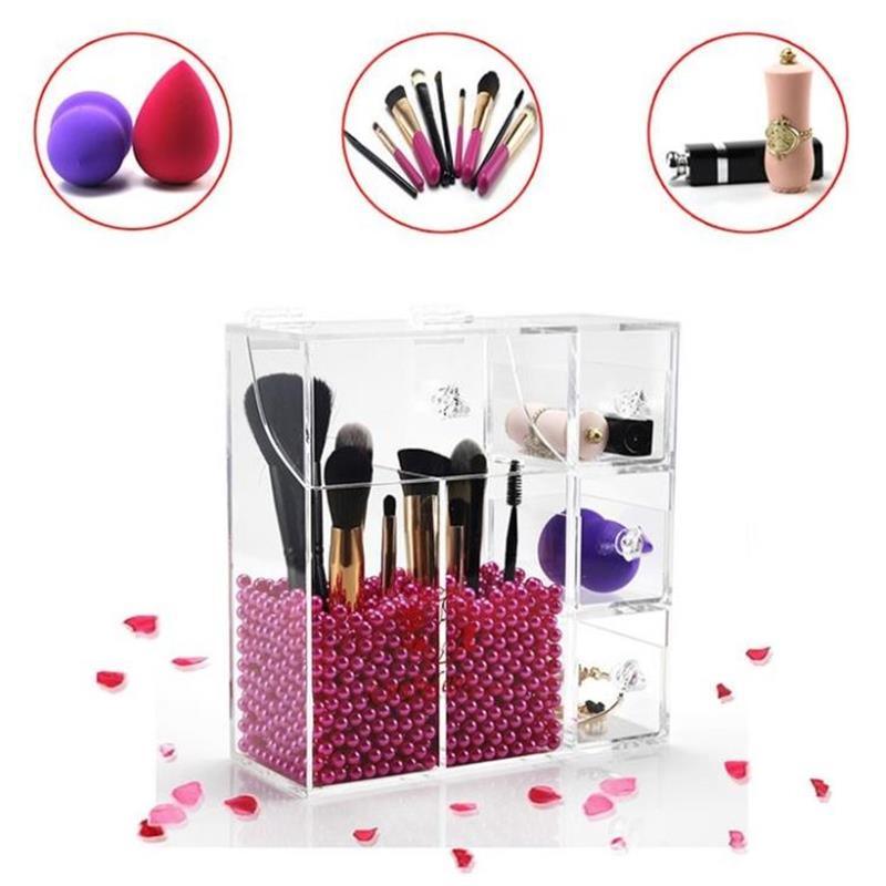 Desktop Brushes Organizer with Lid Clear Acrylic Makeup Organizer Lucite Brush Holder