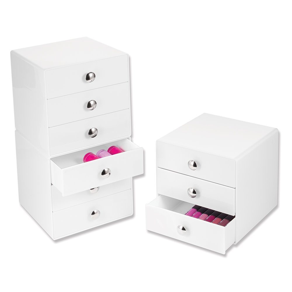 Luxurious White Acrylic Makeup Organizer 3 Drawers