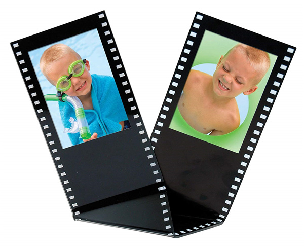 Black Acrylic Film Strip Standing Wallet Size Photo Frame, Holds Two 2.5" X 3.5" Photos