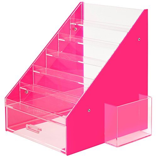 Pink & Clear Acrylic Nail Polish Organizer with Drawer and Holder Cup