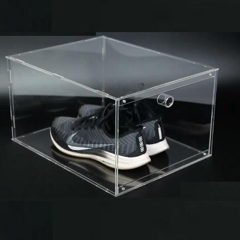 Custom Transparent Clear Foldable Drop Front Acrylic Plastic Detachable Sneaker Box High-Heel Shoes Display Box
