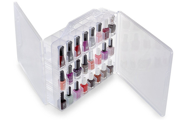 Portable Clear Nail Polish Organizer Holder for 48 Bottles Adjustable Dividers