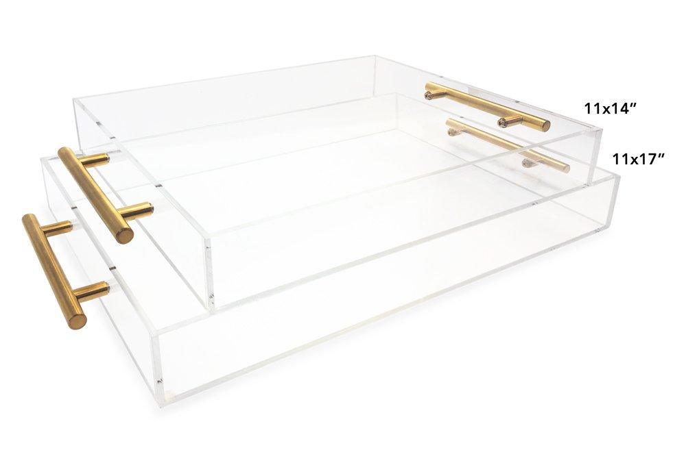 Clear Acrylic Attractive Tray with Gold Handle Acrylic Tray