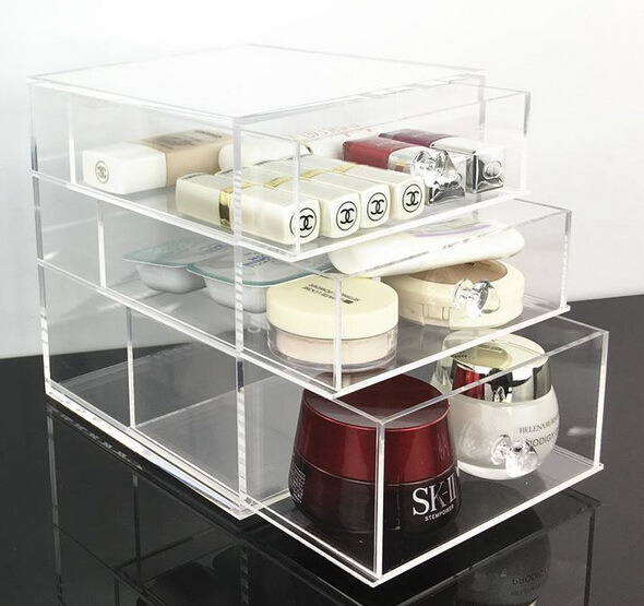 Luxurious White Acrylic Makeup Organizer 3 Drawers