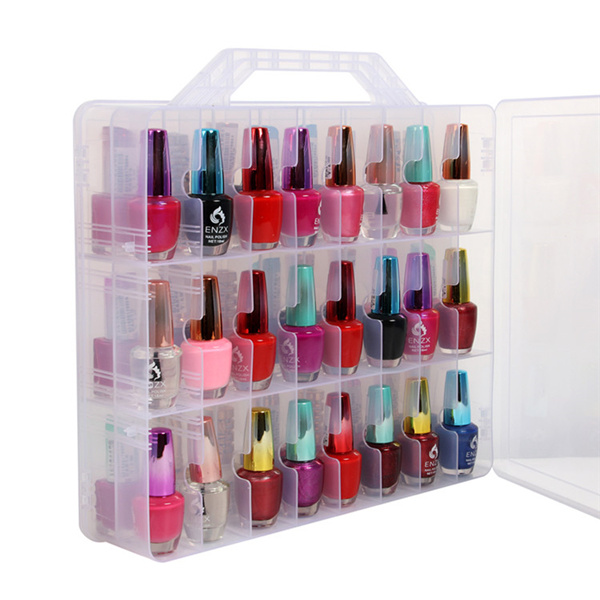 Portable Clear Nail Polish Organizer Holder for 48 Bottles Adjustable Dividers