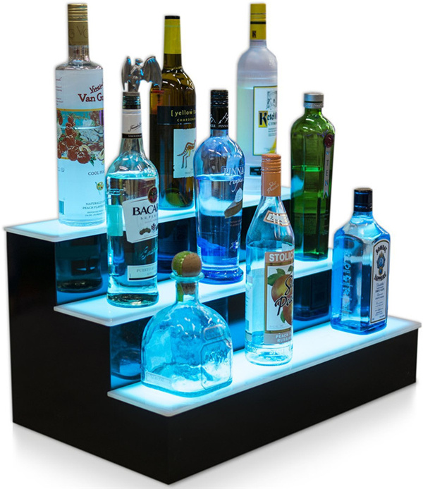 2 Tier LED Lighted Liquor Bottle Acrylic Display Illuminated Drink Wine Shelf with Remote