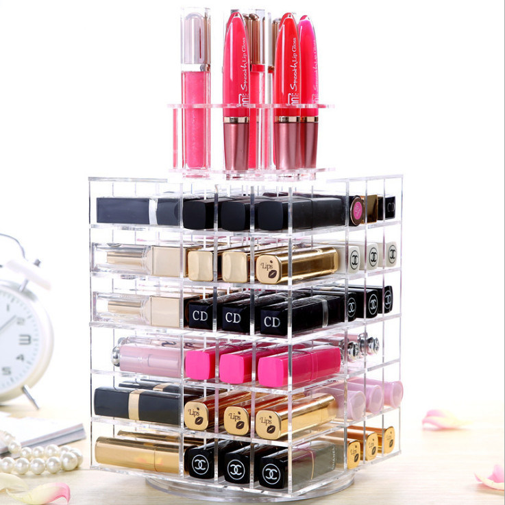 Spinning Lipstick Tower Premium Acrylic Rotating Lipgloss Holder Makeup Organizer