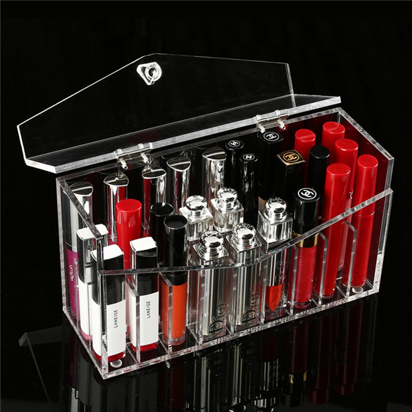 Clear Makeup Display Beauty Case, Lipstick Holder Organizer, Lipgloss Storage Box with Dustproof Lid