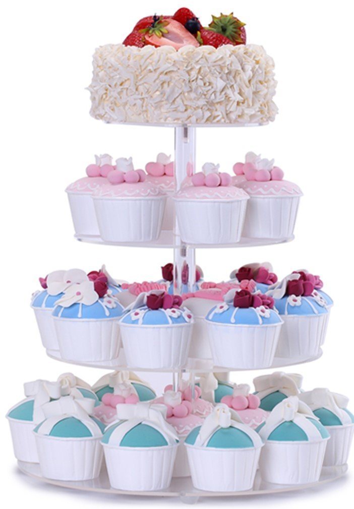 4-Tier Acrylic Round Cupcake Stand Dessert Display Holders for Weddings and Special Events