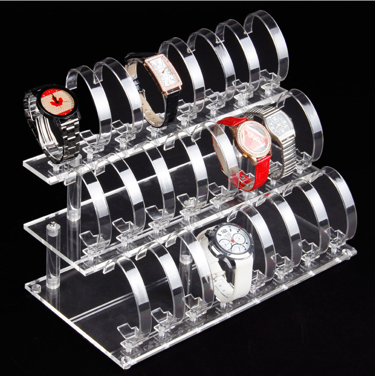 Custom Clear or Black Acrylic bracelet Watch Jewelry Display Stand, 24 Pieces Watches, 3 Tier