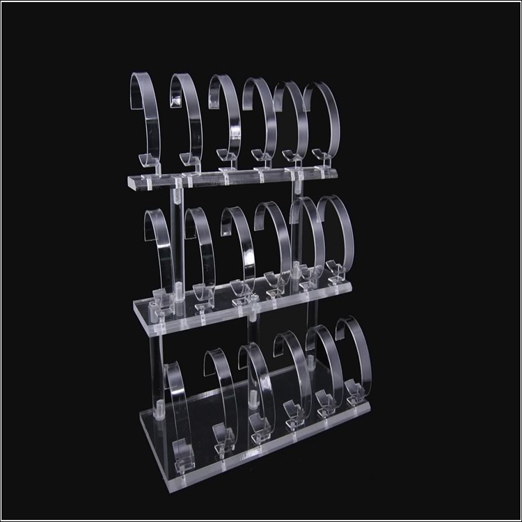 Black or Clear Acrylic Display Stand for Jewelry Bangle, Watches. Capacity 18, 3 Tier