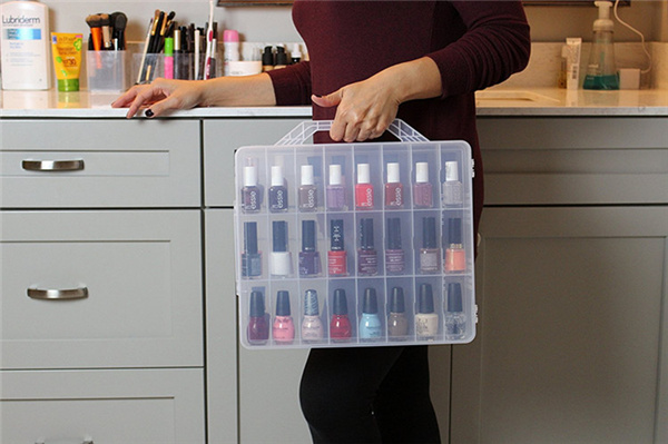 Portable Clear Nail Polish Organizer Holder for 48 Bottles Adjustable Dividers