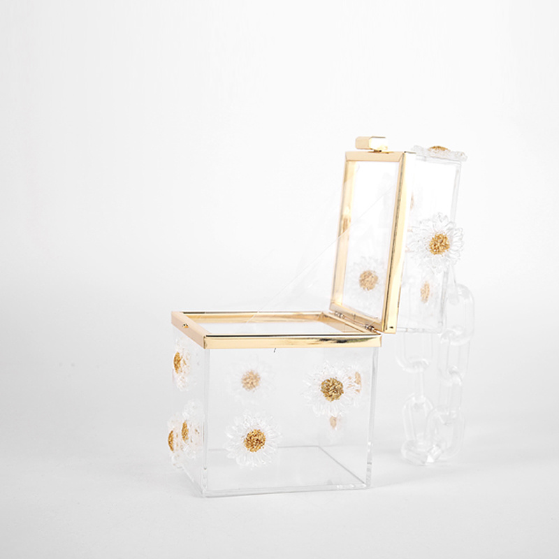 Fashion Acrylic Square Bag with Flower