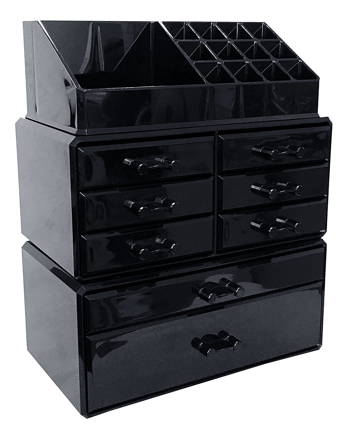 Black Acrylic Makeup Cosmetic Organizer Storage Drawers Display Boxes Case