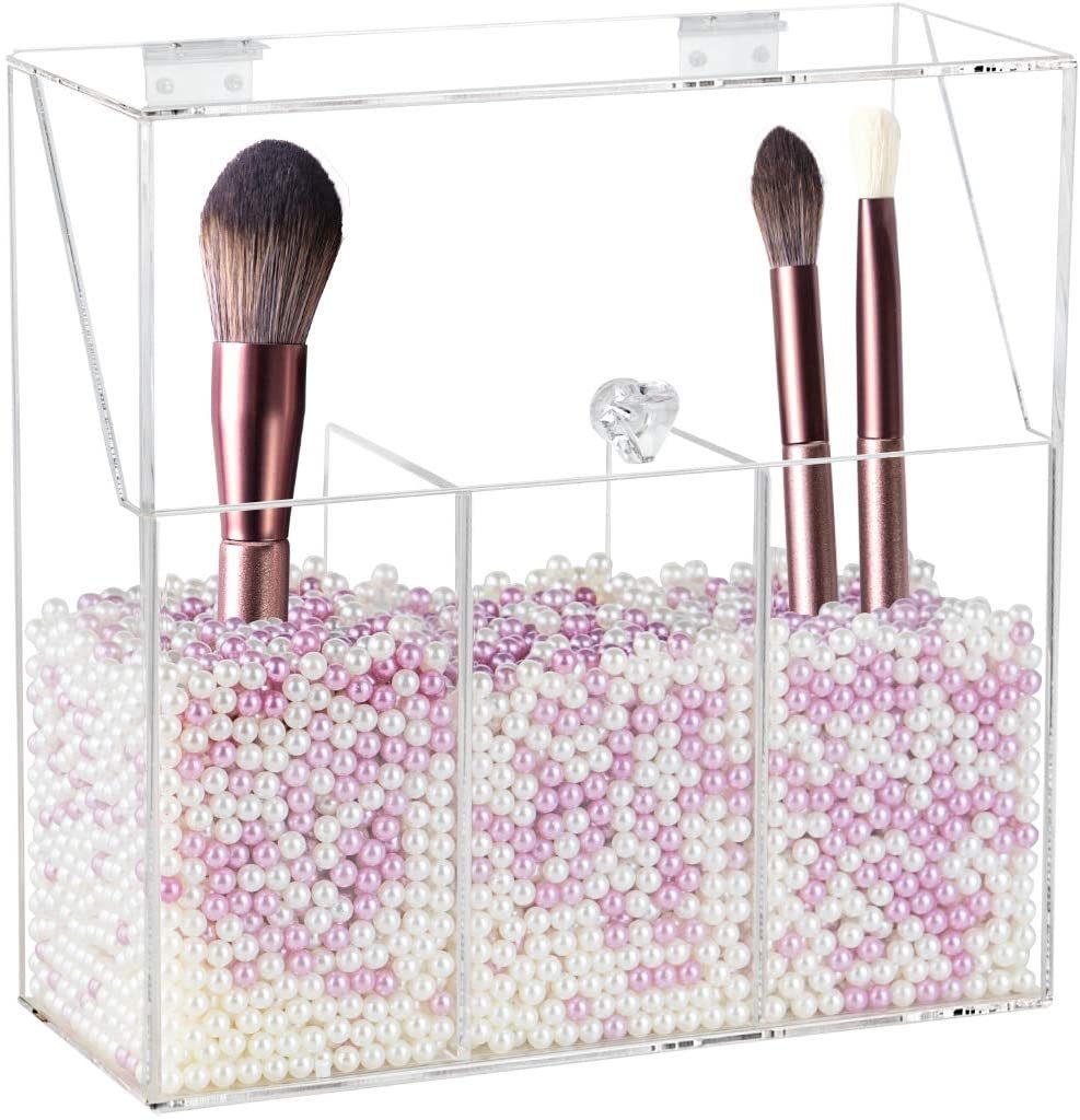 Makeup Organizer with Dustproof Lid Acrylic Makeup Brush Holder