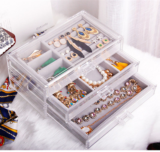 Custom Acrylic Drawer Box with Velvet Jewelry Display Tray