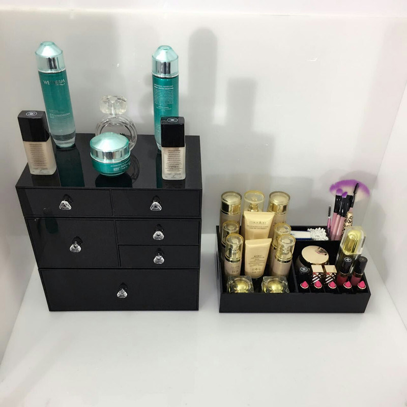 Free Combination Black Acrylic Makeup Organizer with 6 Drawers