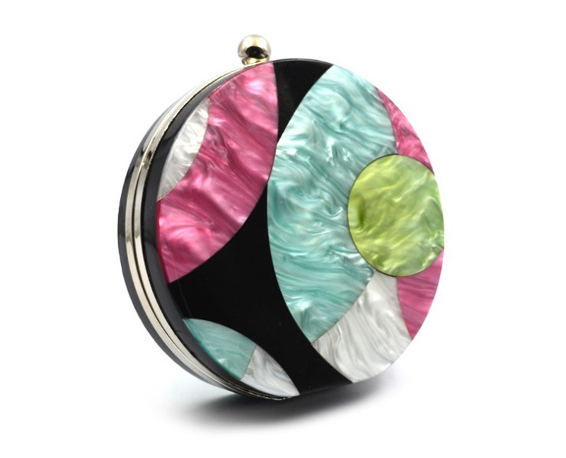 Acrylic Circular Geometric Pattern Stitching Women Dinner Bag