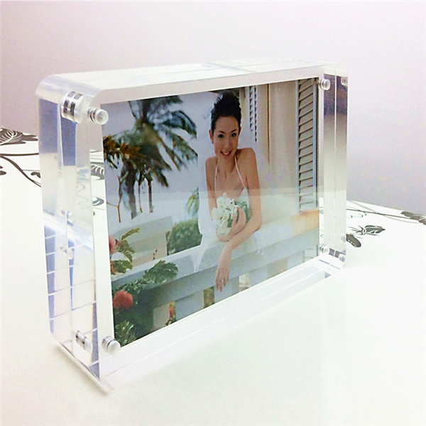 Round Corner Polished Countertop Magnet Acrylic Photo Picture Frame for Promotion Gift