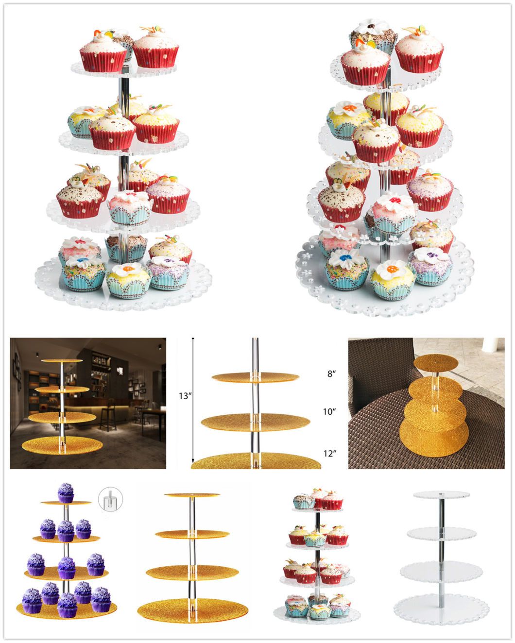 Acrylic 4-Tier Round Cupcake Stand Display, Dessert Holders Cupcake Tree, Clear Wedding Cupcake Cake Stand