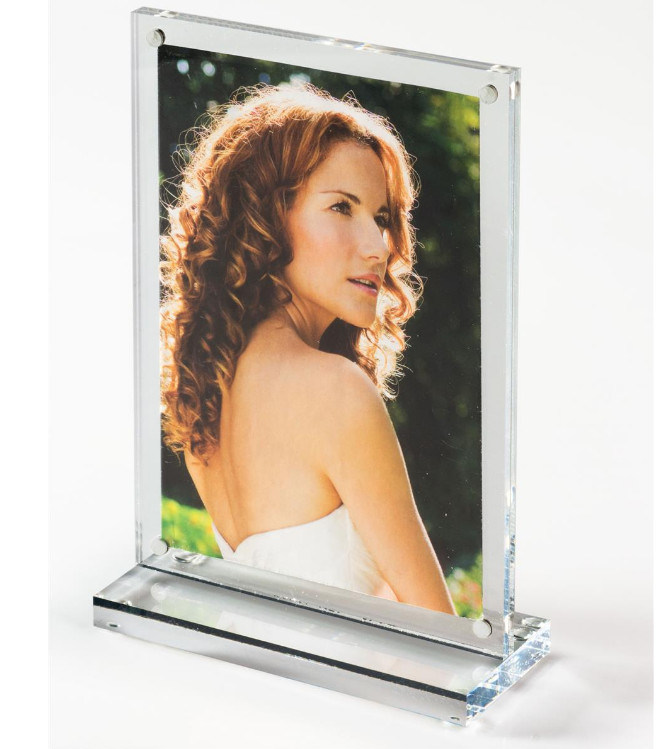 Transparent A5 Sign Holder Acrylic Magnetic Picture Display Frame with Base