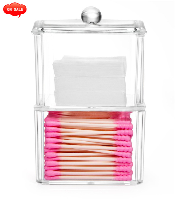 2/3/4 Tier Stackable Clear Jewelry Box, Acrylic Qtips Pads Cotton Ball Makeup Organizer