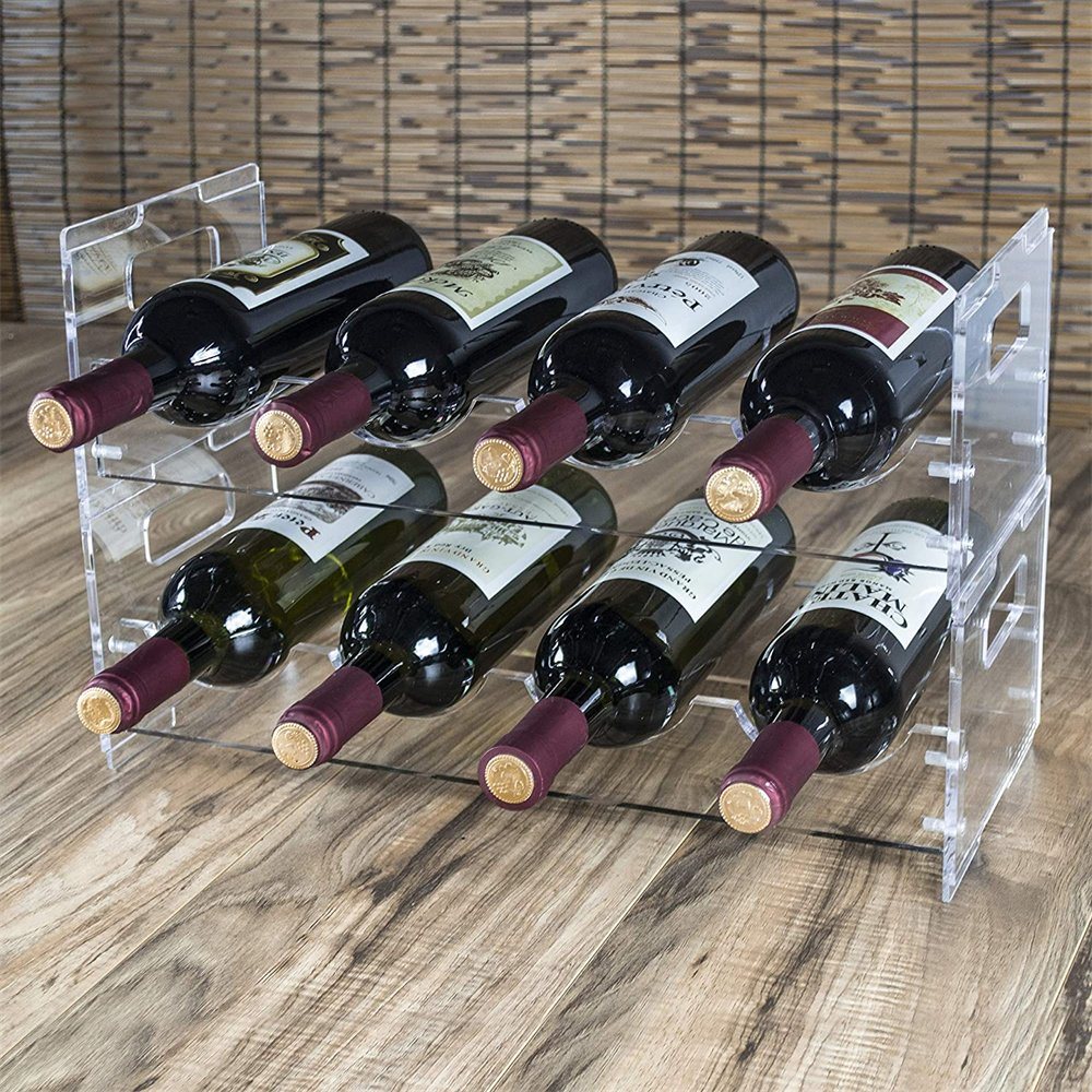 Transparent Acrylic Freestanding Stackable 4 Bottles Storage Box Acrylic Wine Display