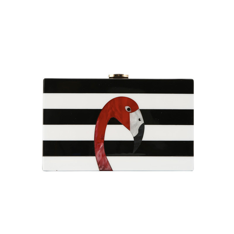 Acrylic Black and White Stitched Bird Ladies Dinner Bag