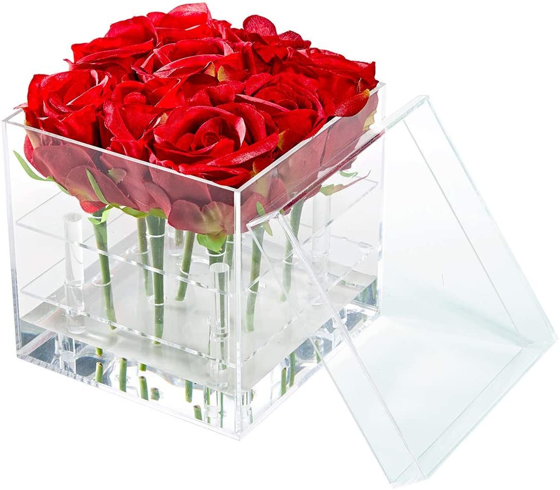 Square Clear Packaging Cover Display Acrylic Flower Box